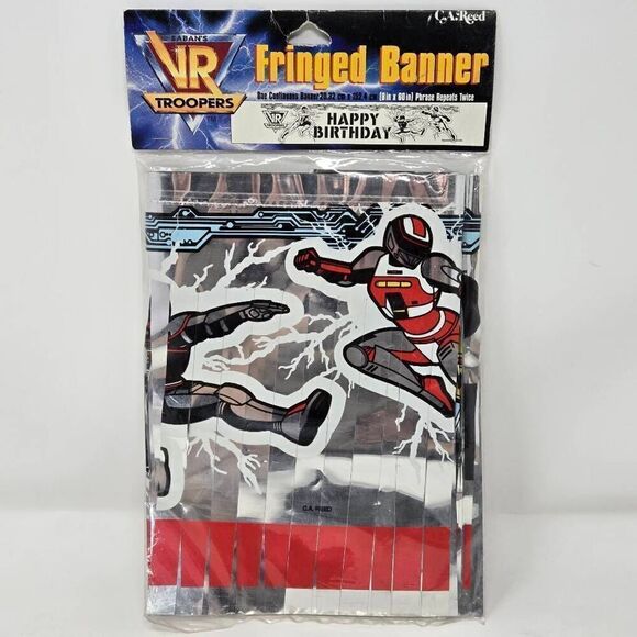 VINTAGE SABANS VR TROOPERS FRINGED HAPPY BIRTHDAY PARTY BANNER 8" X 60" NEW - Picture 1 of 5